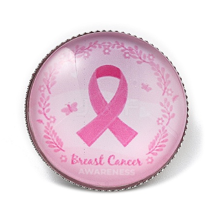 Breast Cancer Awareness Ribbon Glass Brooches LS-JEWB-L019-01K-1