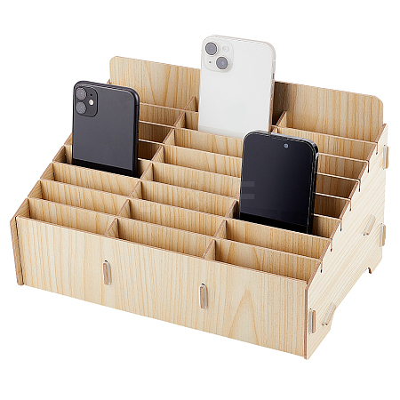 24-Grid Wooden Cell Phone Storage Box CON-WH0094-05B-1