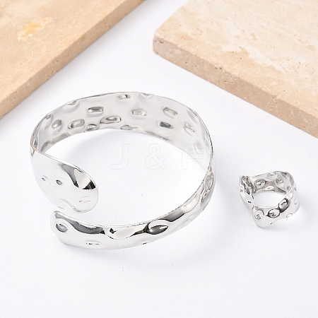 Snake Shape Hammered Iron Cuff Bangle & Ring SJEW-G085-01P-1