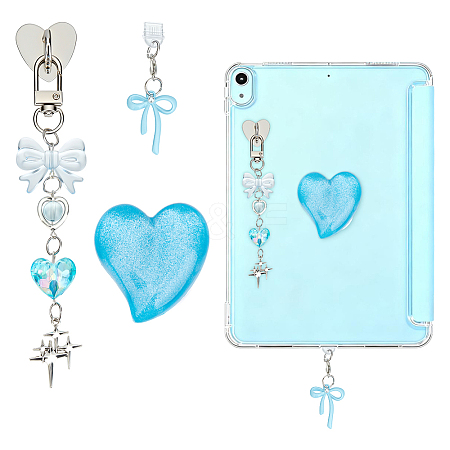 1 Set Heart & Bowknot Zinc Alloy Acrylic Mobile Phone Holders & Pendant Decorations AJEW-ME0002-81A-1