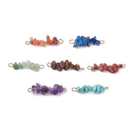 7Pcs 7 Styles Chakra Natural Red Jasper & Howlite & Tiger Eye & Carnelian & Green Aventurine & Lapis & Amethyst Chip Beaded Connector Charms PALLOY-JF02893-1