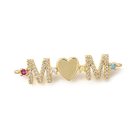 Mother's Day Brass Micro Pave Cubic Zirconia Mom Heart Connector Charms KK-Z155-03G-02-1