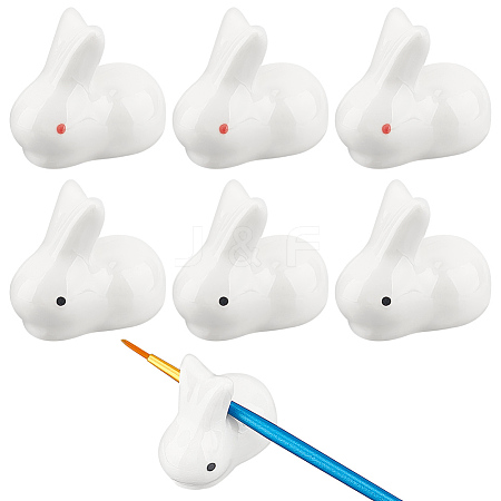 BENECREAT 6Pcs 2 Colors Rabbit Ceramic Paint Brush Pen Holders AJEW-BC0007-04-1