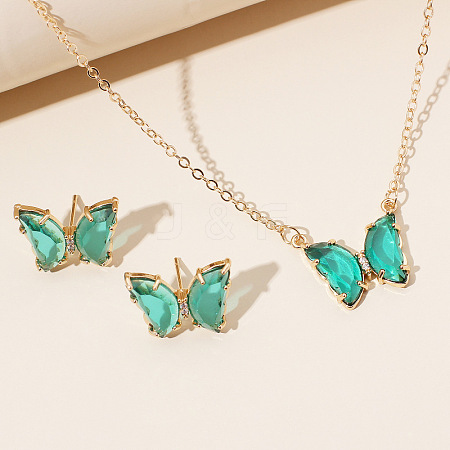 Butterfly Acrylic Rhinestone with Iron Pendant Necklaces & Stud Earrings Sets for Women WGFFCAF-02-1