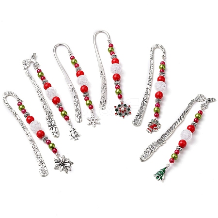 Christmas Theme Alloy Hook Bookmarks AJEW-JK00336-1