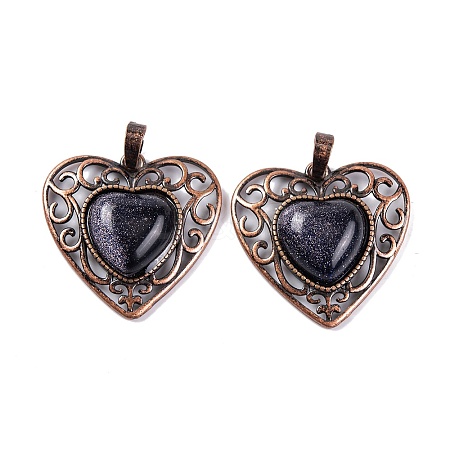 Synthetic Blue Goldstone Peach Love Heart Pendants G-G158-01-19-1