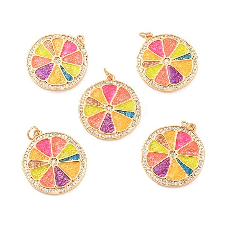 Eco-Friendly Brass Micro Pave Cubic Zirconia with Enamel Pendants X-KK-K268-33G-1