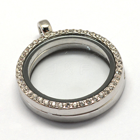 Flat Round Alloy Glass Magnetic Locket Pendants PALLOY-S046-03P-1