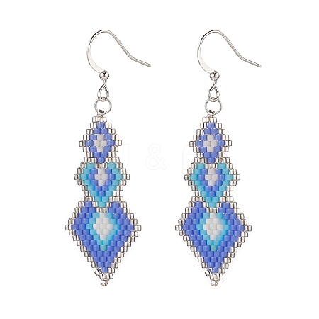 Glass Seed Braided Rhombus Dangle Earrings EJEW-MZ00029-1