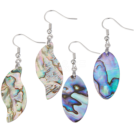 Beebeecraft 2 Pairs 2 Style Natural Abalone Shell/Paua Shell Dangle Earrings EJEW-BBC0001-23-1