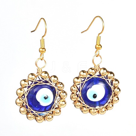 Evil Eye Flat Round Lampwork Dangle Earrings for Girl Women EJEW-JE04677-1