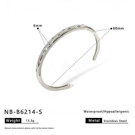 304 Stainless Steel Micro Pave Clear Cubic Zirconia Cuff Bangles for Women WG3B407-02-1