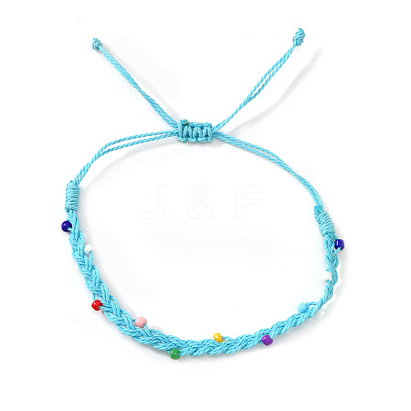 Adjustable Summer Waxed Cord Braided Bracelets with Colroful Glass Seed Beads UQ9789-4-1