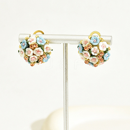 Plastic 3D Flower Hoop Earrings with Cubic Zirconia XJ8294-4-1
