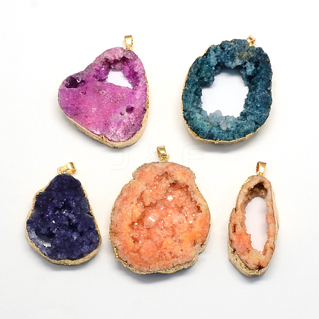 Plated Natural Druzy Agate Pendants G-R275-16-1