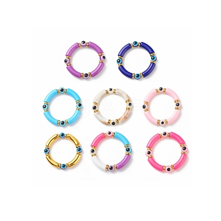 8Pcs 8 Color Acrylic Curved Tube & Plastic Evil Eye Beaded Stretch Bracelets Set BJEW-JB08963-1