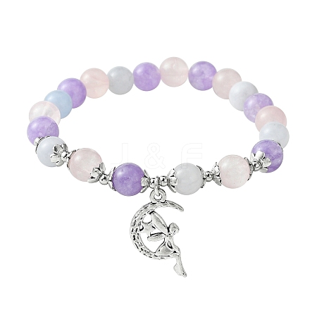 8mm Round Natural Aquamarine & Rose Quartz & Amethyst Beaded Stretch Bracelets BJEW-TA00502-1