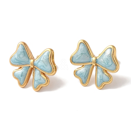 Bowknot Golden Ion Plating(IP) 304 Stainless Steel Stud Earrings for Women EJEW-L287-041G-03-1