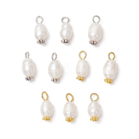 10Pcs 2 Colors Natural Cultured Freshwater Pearl Rice Pendants PALLOY-JF03922-1