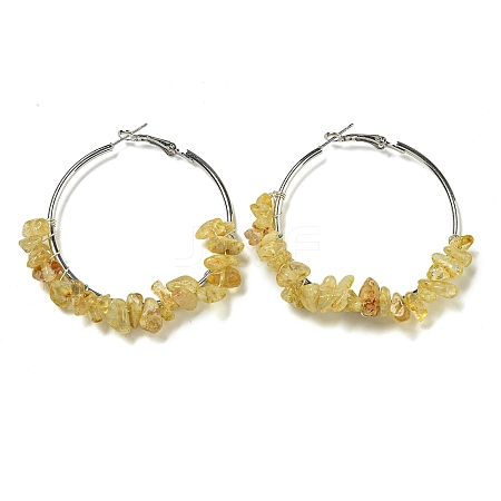 Alloy with Copper Wire Natural Yellow Quartz Hoop Earrings EJEW-Q388-01D-1