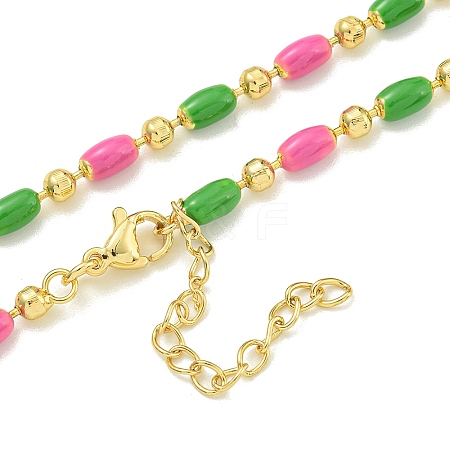 Brass Enamel Column Link Chain Necklaces NJEW-H039-10B-03G-1