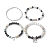 4Pcs 4 Styles 6/8mm Round Natural Lava Rock & Flower Amazonite & Shell Pearl Beaded Stackable Stretch Bracelet Sets BJEW-JB10333-4