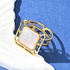 Square 304 Stainless Steel White Shell Cuff Rings for Women RJEW-G346-03G-02-1