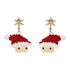 Santa Claus Brass Dangle Stud Earrings EJEW-MZ00498-2