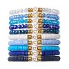 10Pcs Polymer Clay Disc & Glass & Brass Beaded Stretch Bracelets Set BJEW-JB09676-01-1
