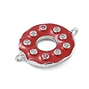 Rack Plating Brass Clear Cubic Zirconia Donut Connector Charms KK-A234-030P-02-3