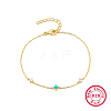 Simple S925 Sterling Silver with Synthesis Turquoise Link Bracelets for Women MP8538-1-1