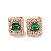 Square Brass Micro Pave Clear Cubic Zirconia Stud Earrings EJEW-G387-03RG-2