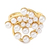 Rack Plating Flower Brass ABS Imitation Pearl Open Cuff Rings for Women RJEW-S242-08G-2