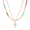 Stainless Steel Religion Cross Pendant Colorful Natural Gemstone Rondelle Beaded Double Layer Necklaces for Women CO5137-5