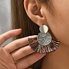 Flat Round with Fan Bohemian Style Iron Tassel Stud Earrings FS-WGA1D99-06-2