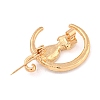 Cat Sitting in Crescent Moon Alloy Brooch JEWB-U006-10KCG-2