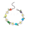 Flower Leaf Cat Eye & Glass Chain Bracelets for Women BJEW-TA00541-1