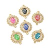 Rack Plating Brass Micro Pave Cubic Zirconia Flower with Hamsa Hand Connector Charms KK-K385-116G-1