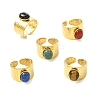 Natural Carnelian/Black Agate/Tiger Eye/Lapis Lazuli/Moss Agate Cuff Open Rings RJEW-JR01079-02-2