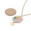 Glass Seed Braided Hexagon with Flamingo Pendant Necklace NJEW-MZ00014-4