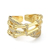 Clear Cubic Zirconia Bamboo Joint Open Cuff Ring RJEW-F144-02G-2