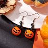 Halloween Theme Alloy Wood Pumpkin Dangle Earrings EJEW-JE05850-01-2