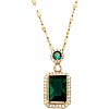 Brass Pave Green Glass Rectangle Pendant Dapped Chain Necklaces for Women WG8BDE4-02-3