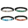 4Pcs 4 Color Natural Dyed Crackle Agate & Lava Rock Round Beaded Stretch Bracelets Set BJEW-TA00444-1