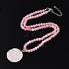 Natural Rose Quartz 4.5mm Round Beaded Flower Pendant Necklaces NJEW-T016-04O-3