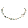 Natural Larimar Nuggets & Natural Cultured Freshwater Pearl & Keshi Pearl Coin Beaded Bracelets NJEW-JN06574-02-4
