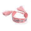 Word Love Polycotton(Polyester Cotton) Braided Bracelet with Tassel Charm LS-BJEW-F429-06-1