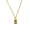 Vintage 304 Stainless Steel Emerald Rhinestone Rectangle Pendant Necklaces for Women NI1330-1-1