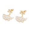 Ginkgo Leaf Brass Pave Clear Cubic Zirconia Stud Dangle Stud Earrings for Women EJEW-G391-10G-02-2