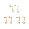 3 Pair 3 Style Crystal Rhinestone Star & Roman Number Dangle Stud Earrings EJEW-B020-02G-1
